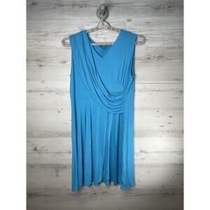 Jessica London Dress Womens 24W Blue Sleeveless Drape Front V Neck A-Line Knit